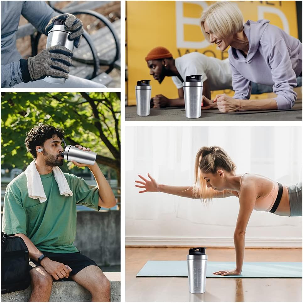 VALESKA 20-Ounce Stainless Steel Protein Shaker Bottle With Wire Whisk - BPA Free, Leak-Proof, Dishwasher Safe, Perfect for Gym Workout