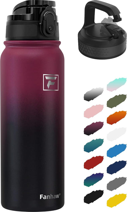 Fanhaw 20 oz Insulated Stainless Steel Water Bottle with Anti-Dust Chug Lid, Leakproof Vacuum Metal Everyday Use Bottle for Kids, Teens & Adults, Back to School Essentials (Green Blue)