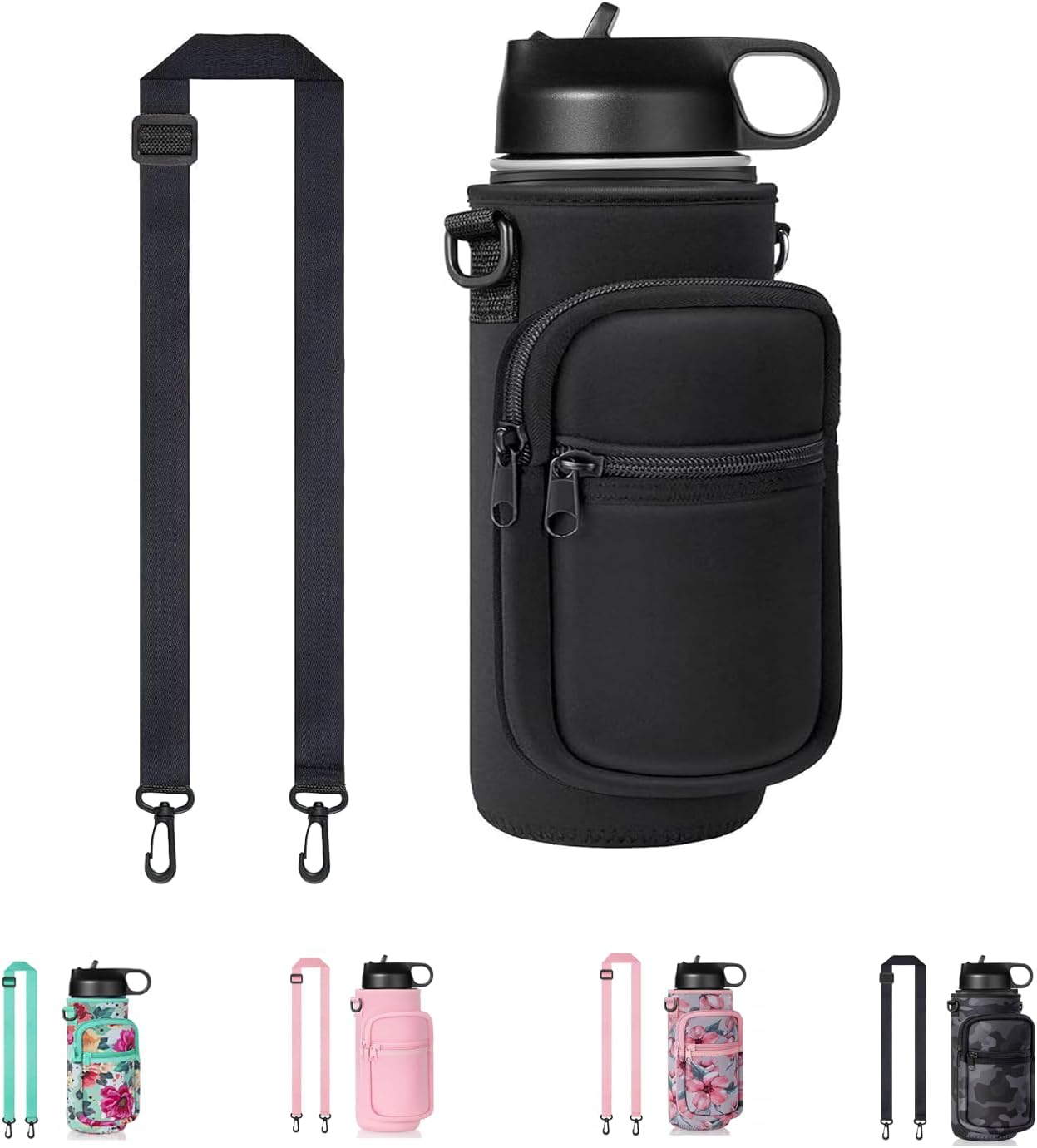 Water Bottle Holder with Strap, Insulated Crossbody Sling Bag, Carrier with Phone Pocket for Walking Hiking Camping Fishing