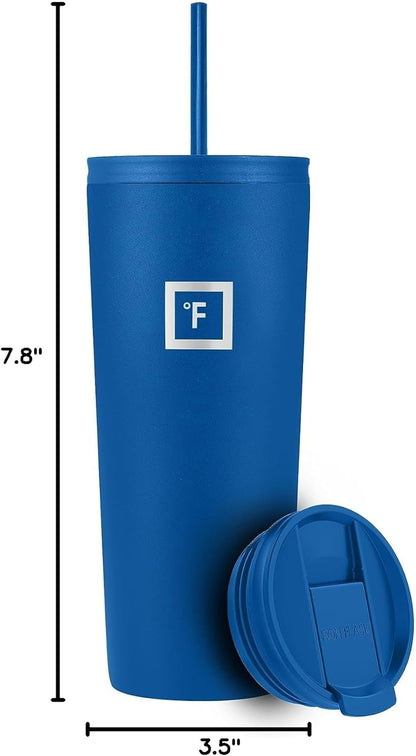 IRON °FLASK Classic Tumbler - Vacuum Insulated Stainless Steel Water Bottle, Double Walled, Drinking Cup, Insulated Travel Mug (Cobalt, 24 oz Solid Lid)