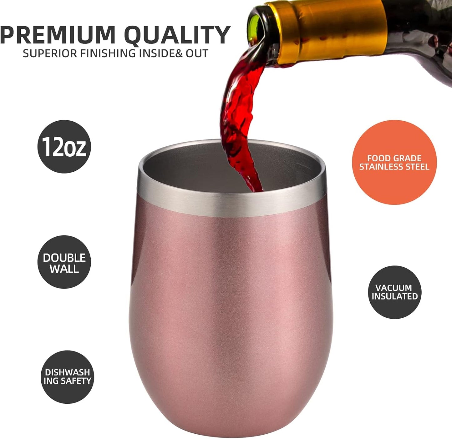 12 oz Insulated Wine Tumbler with Lid and Straw,Stainless Steel Stemless Wine Tumbler Glasses Double Wall Vacuum Wine Cups Tumbler for Coffee,Champaign,Cocktail,Office（Silver,1）