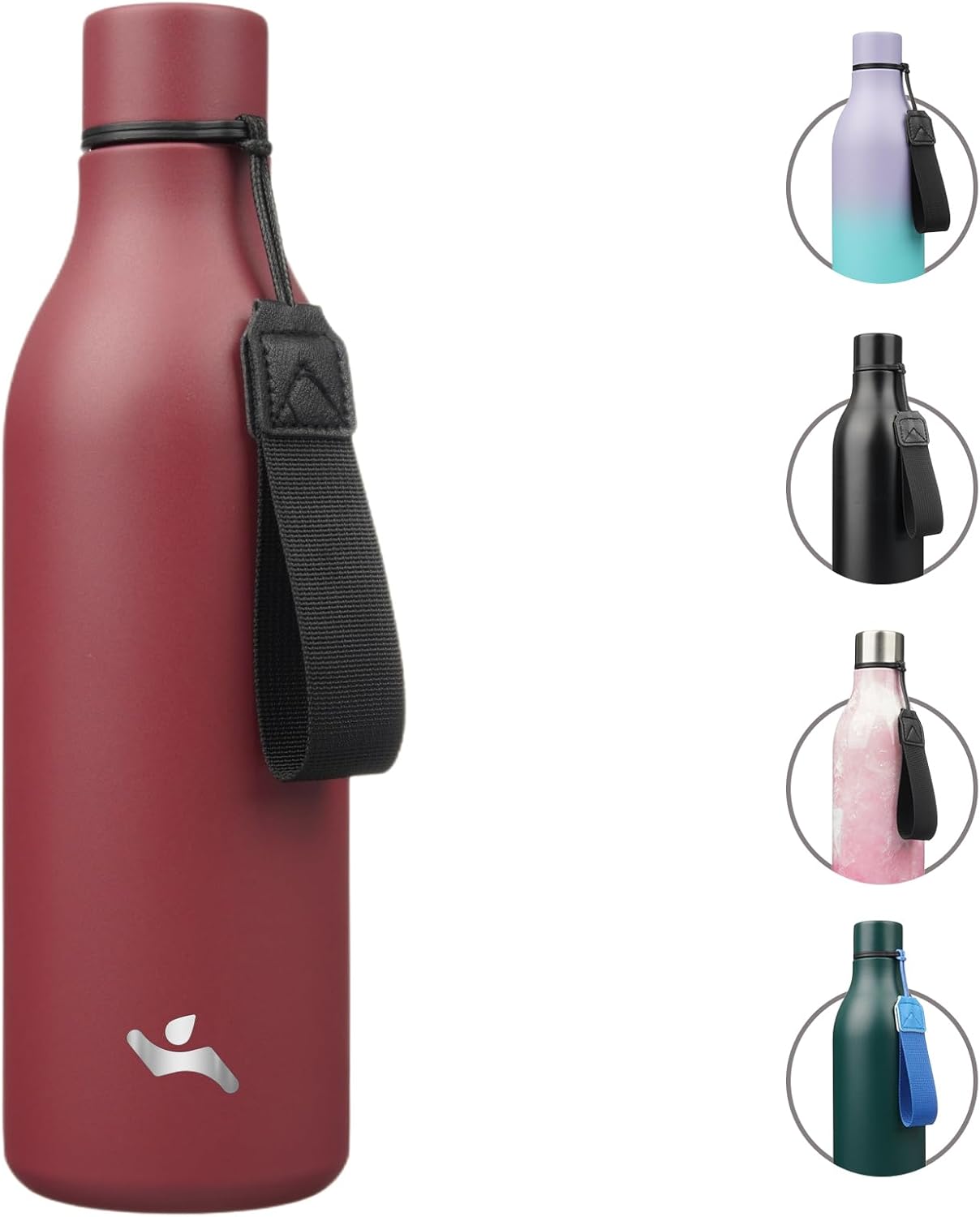 Konokyo Insulated Water Bottle with Strap,18 oz Double Wall Stainless Steel Vacuum Bottles Metal Water Flask,Macaron Green - Colors B