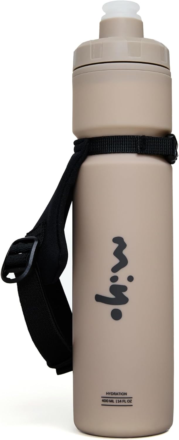 MIYO Insulated Handheld Running Water Bottle 400ml Lightweight Squeeze Bottle with Adjustable Hand Strap, Leakproof Nozzle, BPA-Free for Running, Hiking, Racing & Training (Charcoal)