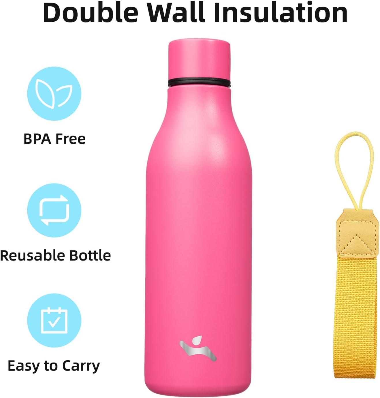 Konokyo Insulated Water Bottle with Strap,18 oz Double Wall Stainless Steel Vacuum Bottles Metal Water Flask,Macaron Green - Colors B