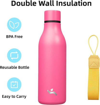 Konokyo Insulated Water Bottle with Strap,18 oz Double Wall Stainless Steel Vacuum Bottles Metal Water Flask,Macaron Green - Colors B
