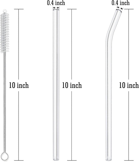 10-Piece Reusable Glass Drinking Straws - 10" x 10 mm - Smoothie Straws for Milkshakes, Frozen Drinks, Smoothies, Bubble Tea - Environmentally Friendly