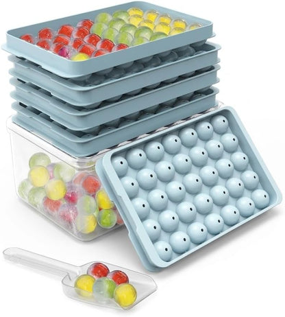 Ice Cube Trays with Lid and Bin, BPA-Free Mini 0.8 Inch Sphere Ice Molds, 2-Pack Small Round Ice Ball Trays, Easy Release, Includes Scoop & Ice Storage Box for Cocktails, Coffee