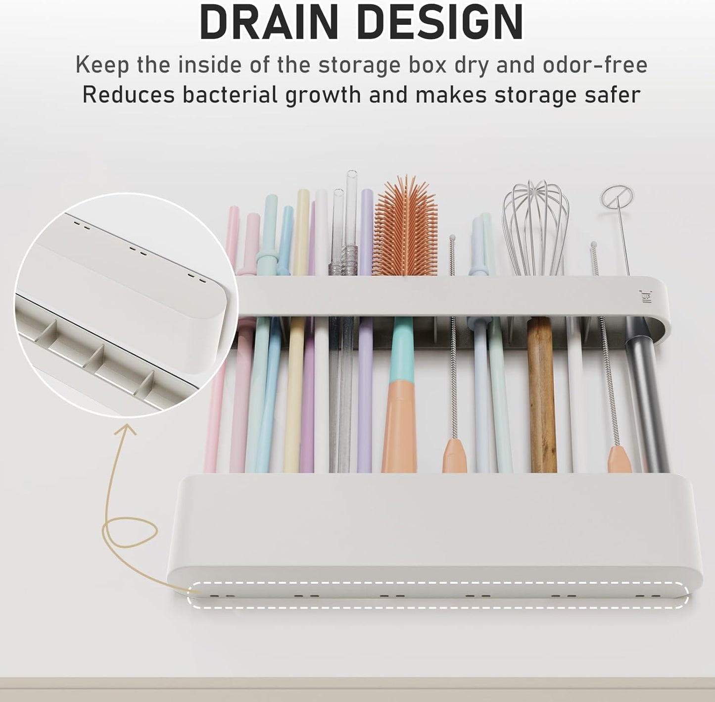 ABLY Straw Holder, reusable straw storage rack, suitable for kitchen walls, counters, cabinet doors, refrigerator doors, etc (Dark blue)