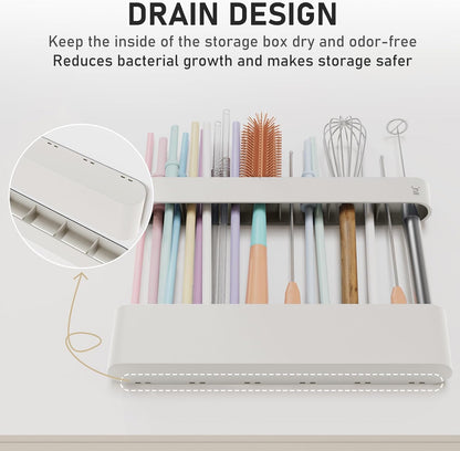 ABLY Straw Holder, reusable straw storage rack, suitable for kitchen walls, counters, cabinet doors, refrigerator doors, etc (Dark blue)