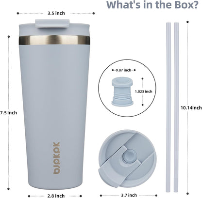 BJPKPK 22oz Insulated Tumbler With lid And Straw Stainless Steel Tumblers Travel Coffee Mug Reusable Thermal Cup,Sky