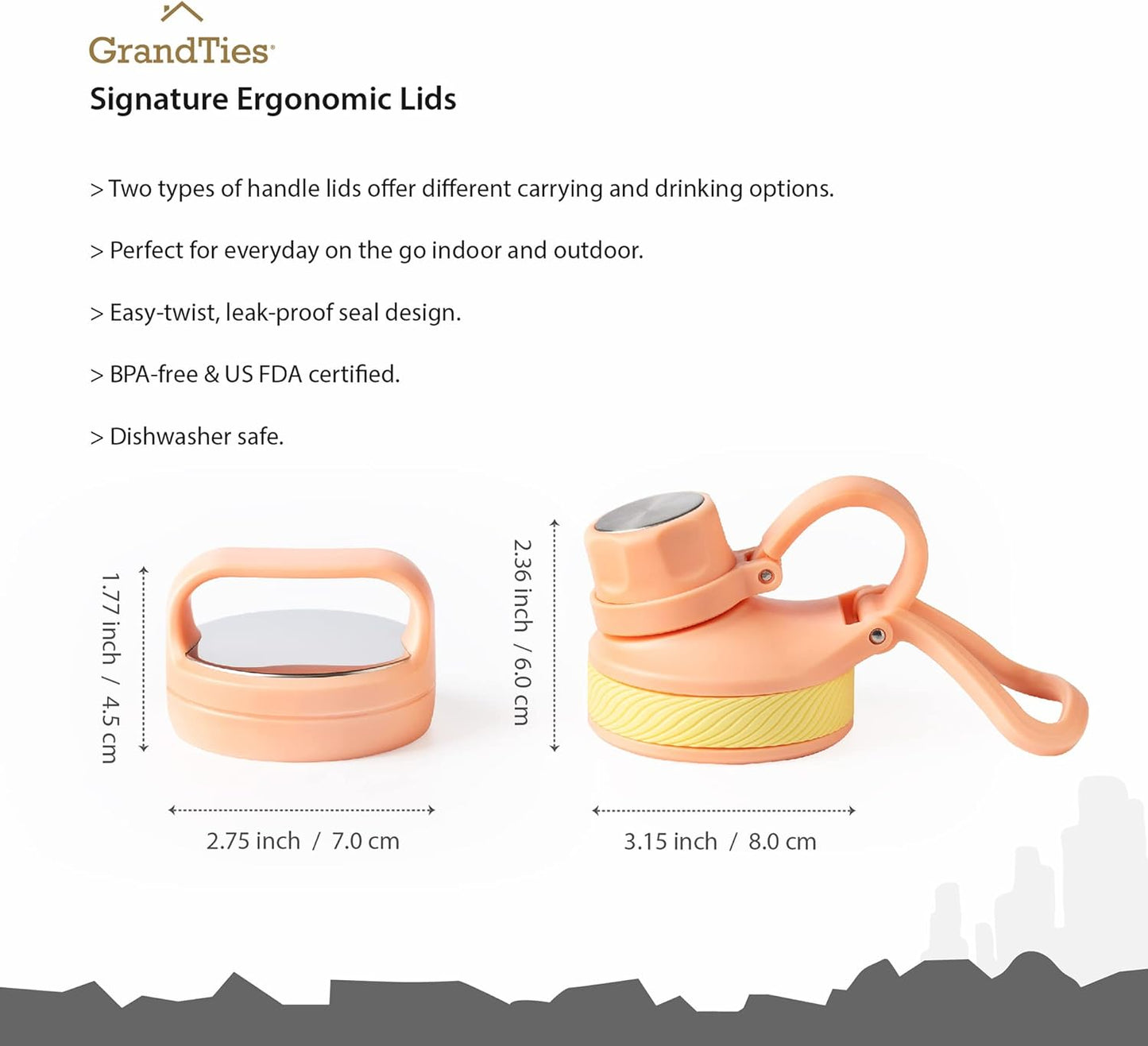 GRANDTIES 2 Lids Sports Stainless Steel Water Bottles – Wide Mouth Vacuum Insulated Reusable Leak Proof BPA-Free Travel Metal Canteen, Thermal Bottles for Men Women Gym (Ivory White 32 oz)