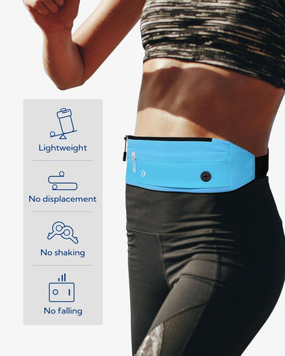 WATERFLY Running Belt Fanny Pack: Runner Marathon Jogging Waist Pack Sport Workout Exercise Fitness Phone Holder Belt for Men Women Jogger Slim Waist Bag Black