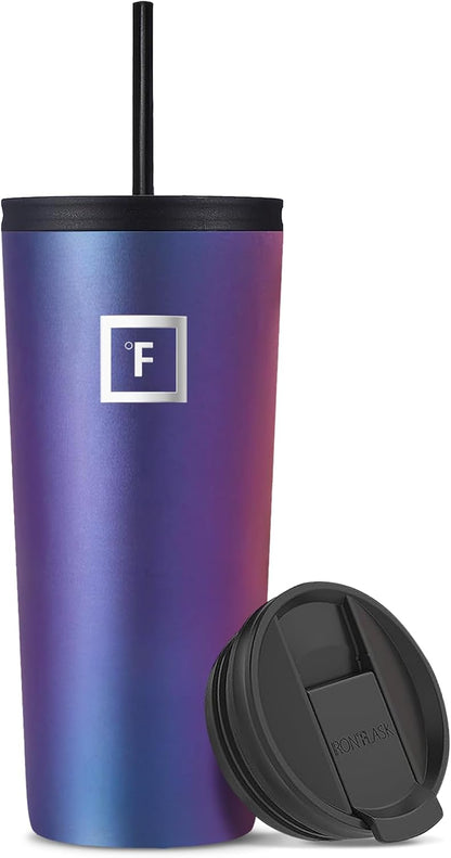 IRON °FLASK Classic Tumbler - Vacuum Insulated Stainless Steel Water Bottle, Double Walled, Drinking Cup, Insulated Travel Mug (Cobalt, 24 oz Solid Lid)