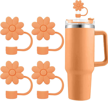 Flower Straw Covers Toppers for Stanley Cups 30&40 Oz Tumbler with Handle Accessories 4PCS Silicone Straw Caps Reusable Straws Tips Protectors for Stanley Cup 10mm 0.4in Straws,Off White