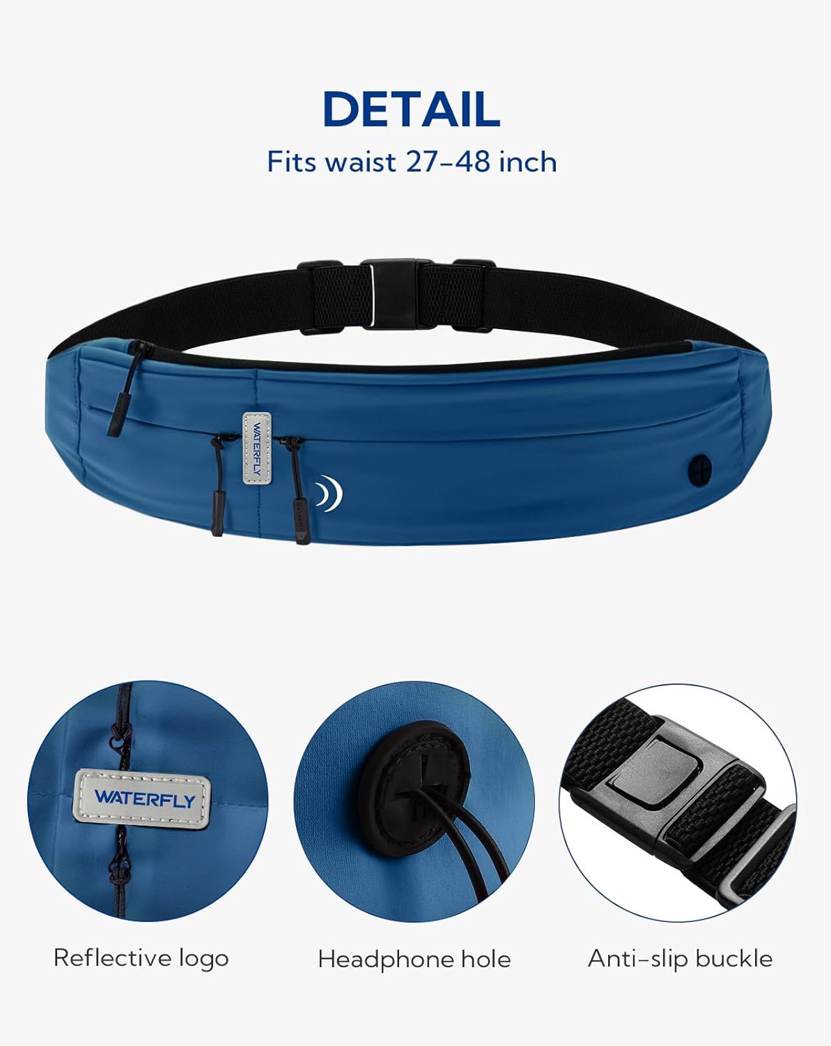 WATERFLY Running Belt Fanny Pack: Runner Marathon Jogging Waist Pack Sport Workout Exercise Fitness Phone Holder Belt for Men Women Jogger Slim Waist Bag Black