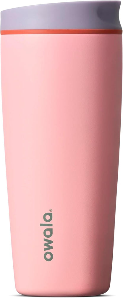 Owala SmoothSip Slider Insulated Stainless Steel Coffee Tumbler, Reusable Iced Coffee Cup, Hot Coffee Travel Mug, BPA Free 12 oz, Peachy Keen