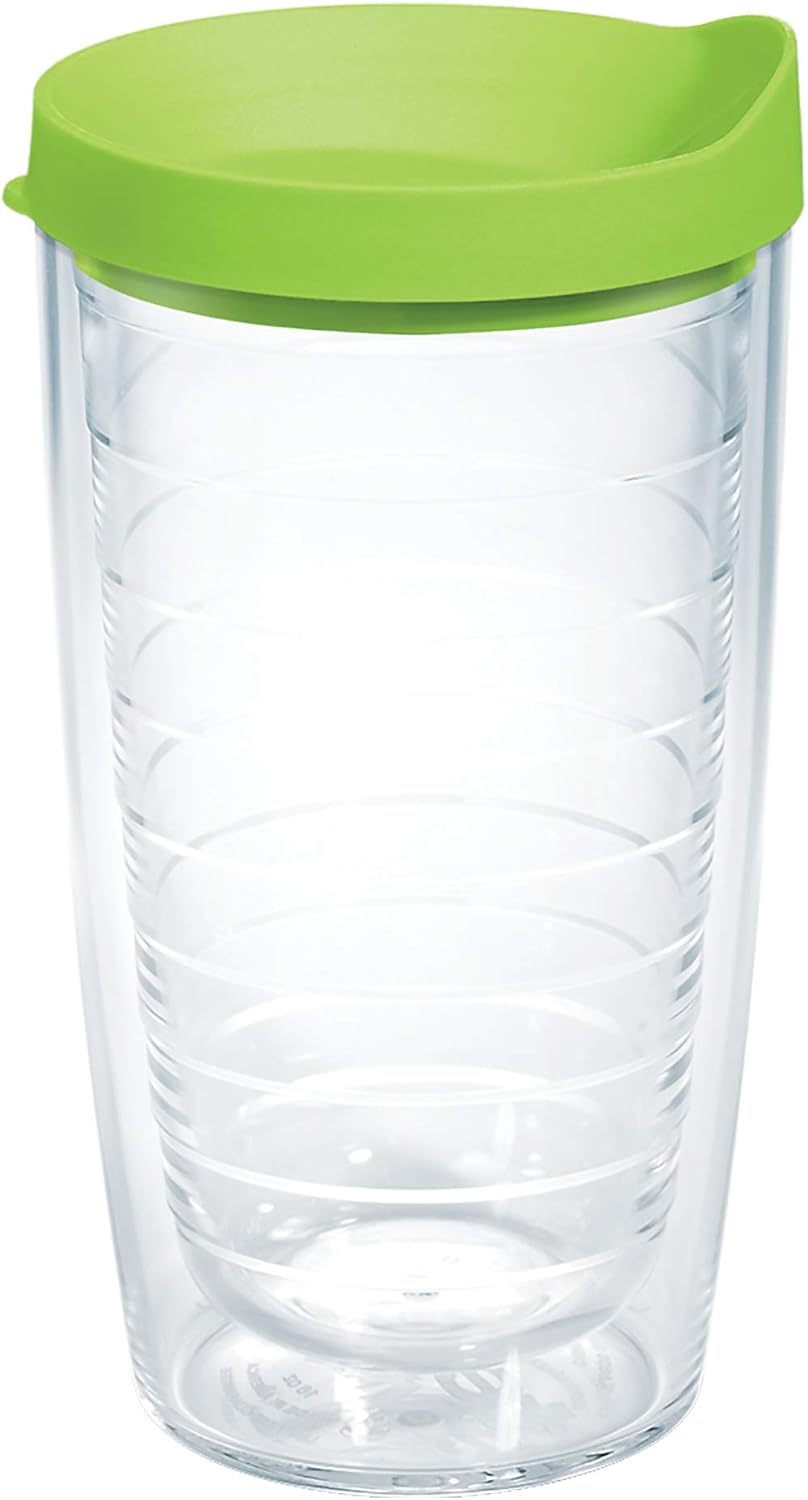 Tervis Clear & Colorful Lidded Made in USA Double Walled Insulated Tumbler Travel Cup Keeps Drinks Cold & Hot, 24oz, Black Lid, 1 Count (Pack of 1)