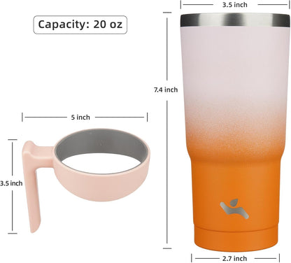 Konokyo 20 oz Tumbler with Handle and 2 Straw 2 Lid, Insulated Water Bottle Stainless Steel Vacuum Cup Reusable Travel Mug,Black
