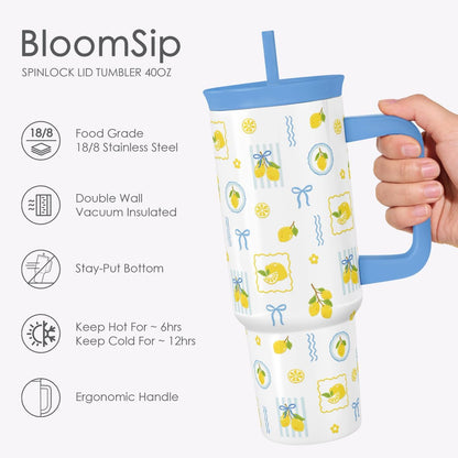 SANDJEST Pickleball Stainless Steel Locking Lid Silicone Straw Tumbler with Handle 40oz, Insulated Stainless Steel Travel Cup for Women Girls Friends Players, Gift Idea for Birthday Christmas