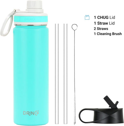 Drinco Stainless Steel Water Bottle Spout Lid Vacuum Insulated Double Wall Water Bottle Wide Mouth (40oz 32oz 22oz 18oz 14oz) Leak Proof Keep Cold Sport Camping Hiking (22 oz, 22oz Black)