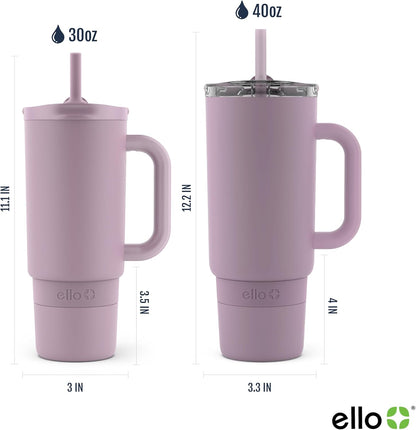 Ello Port 40oz Tumbler with Carry Loop & Integrated Handle, Vacuum Insulated Stainless Steel Reusable Water Bottle, Travel Mug with Leak Proof Lid & Straw, Perfect for Iced Coffee & Tea, White