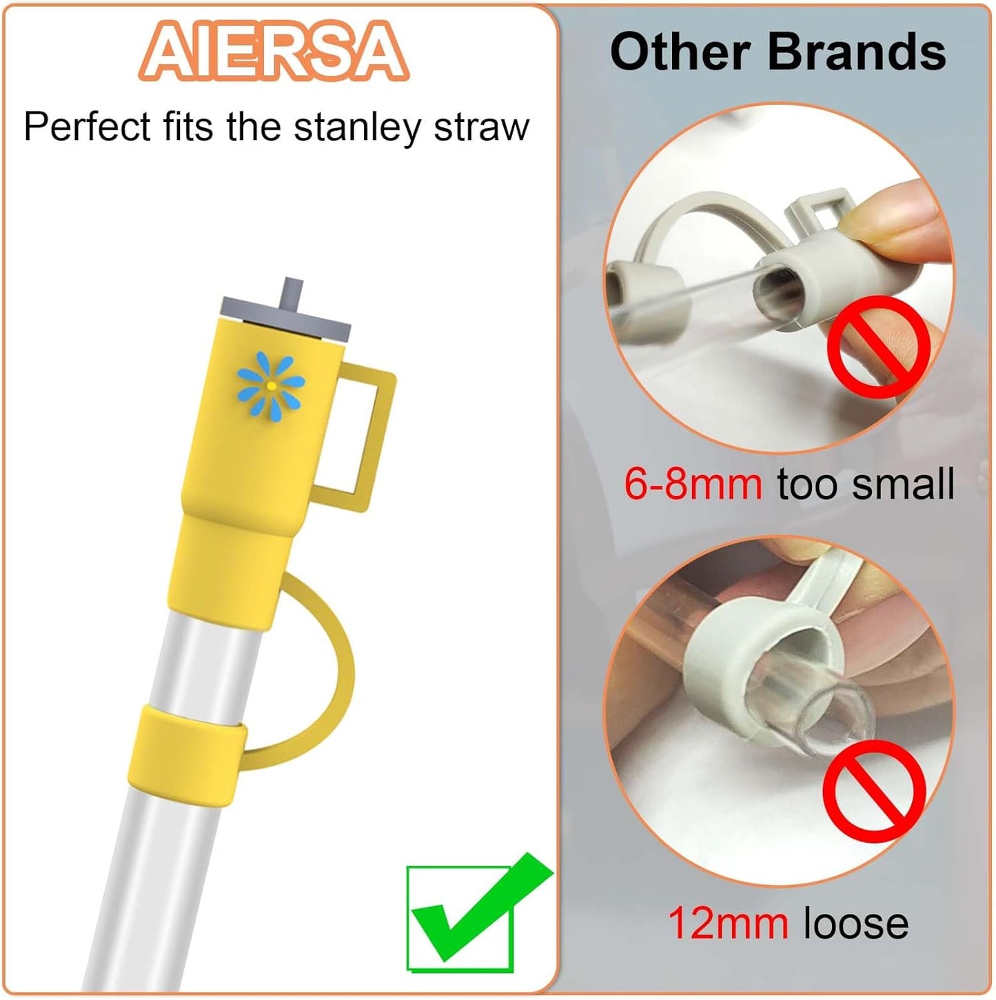 AIERSA 5Pcs Silicone Straw Cover Cap Compatible with 30&40 Oz Tumblers, Straw Tip Covers for Cups Accessories