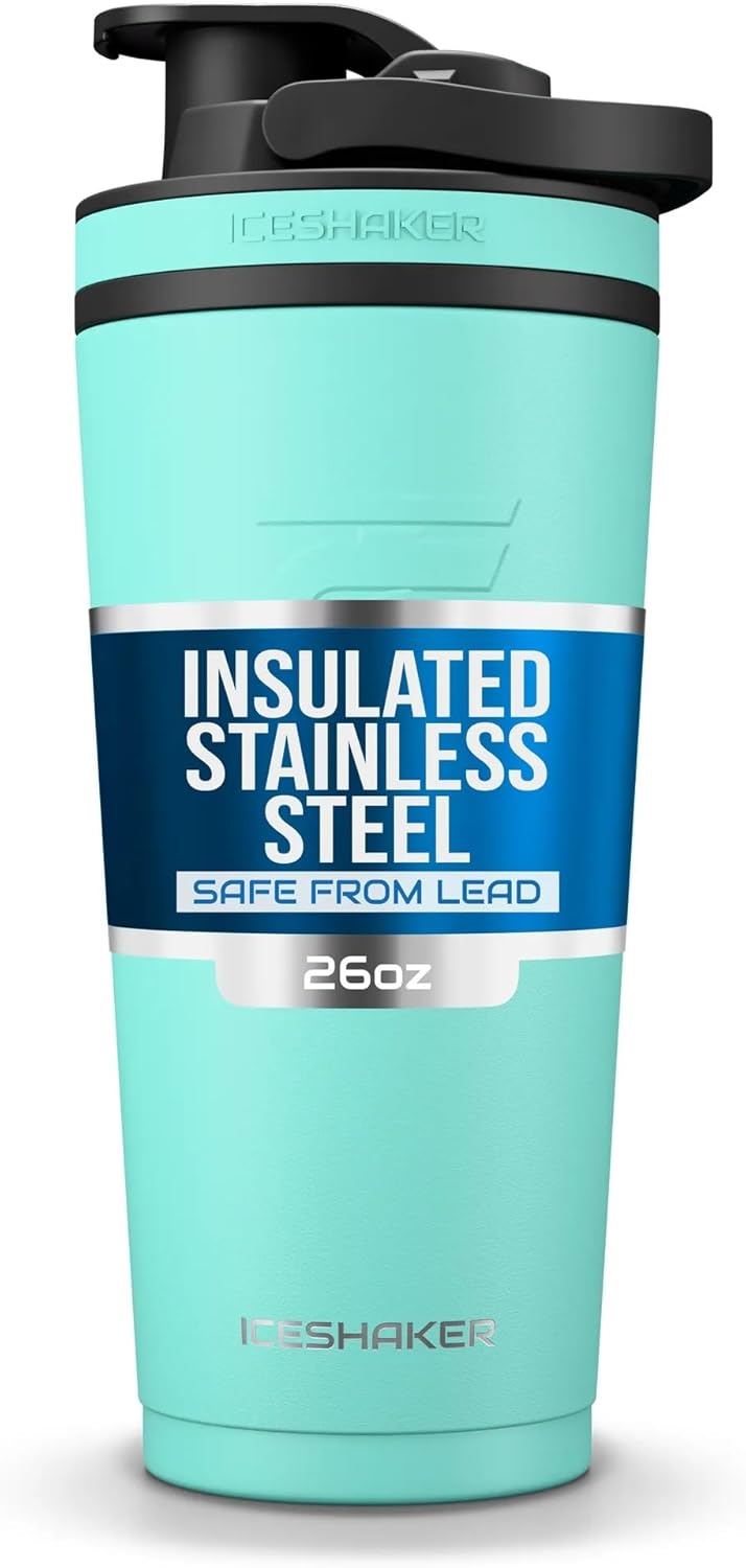 Ice Shaker Insulated Stainless Steel Shaker Bottle | 26oz, Black | Cold for 30+ Hours | Insulated Cup with Twist-on Agitator | Odor-Free Bottle for Protein Shakes, Water, Smoothies, Cocktails