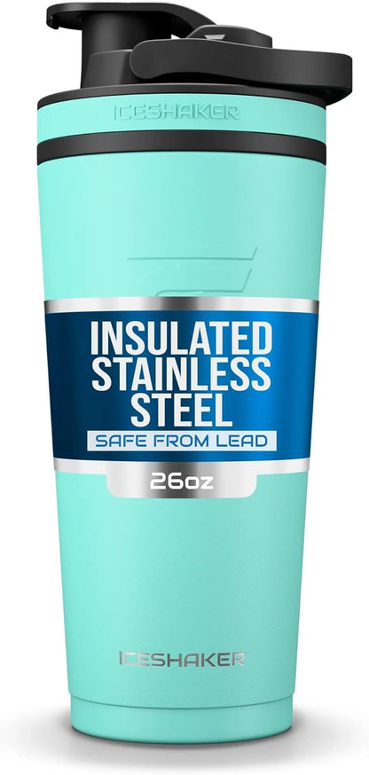 Ice Shaker Insulated Stainless Steel Shaker Bottle | 26oz, Black | Cold for 30+ Hours | Insulated Cup with Twist-on Agitator | Odor-Free Bottle for Protein Shakes, Water, Smoothies, Cocktails