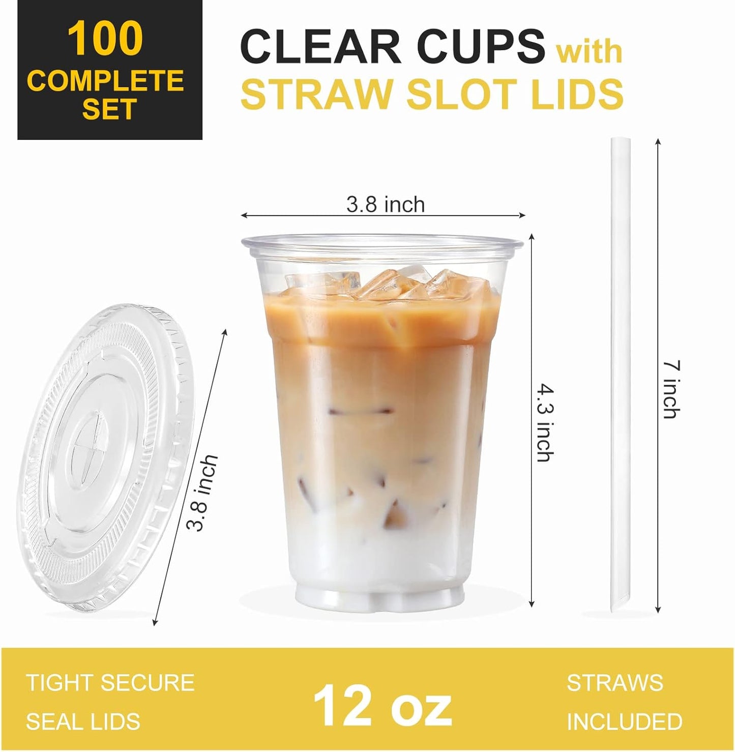 VITEVER [100 Sets - 16oz] Clear Plastic Cups with Lids and Straws, Disposable Iced Coffee Cups for Smoothie, Milkshake, Cold Drinks - BPA free