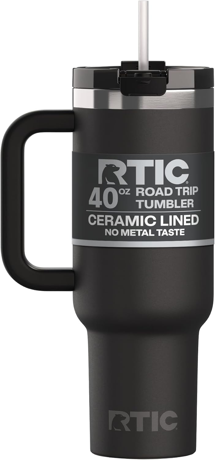 RTIC 30 oz Road Trip Tumbler Double-Walled Ceramic Lined InsulatedStainless Steel Portable Travel Coffee Mug Cup with Lid, Handle and Straw, Periwinkle Bouquet
