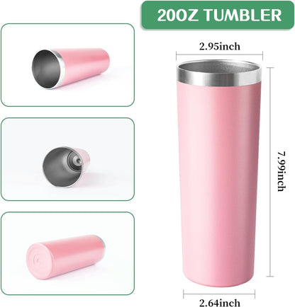 20 oz Skinny Tumblers with Lid and Straw,Stainless Steel Vacuum Insulated Tumbler Cup Double Wall Travel Coffee Mug, Thermal Water Tumbler for Hot and Cold Drinks(Rose Gold,1)