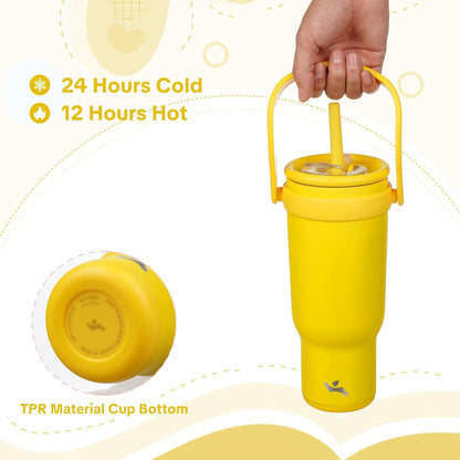 Konokyo 30 oz Tumbler with Side Handle, Insulated Water Bottle with Straw and 2 in 1 Lid, Stainless Steel Cup Travel Coffee Mug for Sports Office Gym,Purple