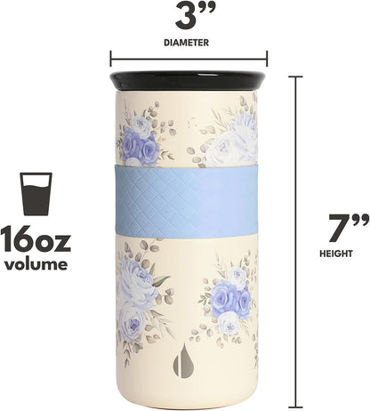Elemental Artisan Insulated Tumbler, Triple Wall Coffee Travel Mug, Reusable Stainless Steel Coffee Tumbler with Ceramic Lid, Thermal Coffee Cups for Hot (6 Hrs) & Cold (18 Hrs), 16oz - Forest Green