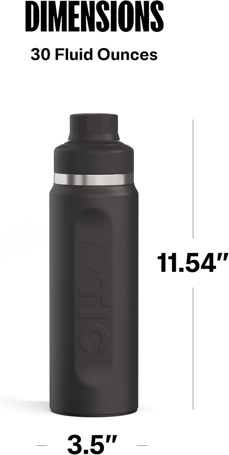 RTIC 24oz Refuel Water Bottle with Workout Protein Shaker, Insulated, Stainless Steel, Metal, Double Wall Vacuum-Insulation, Ceramic Lined, Leak-Proof Chug Lid, Tumbler, Black