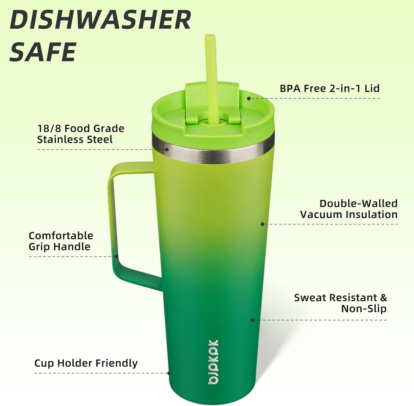 BJPKPK Insulated Tumbler with Handle, 18oz Insulated Tumblers with Lid and Straw, Stainless Steel Metal Water Bottles, Coffee Travel Mugs, Cups, Marshmallow