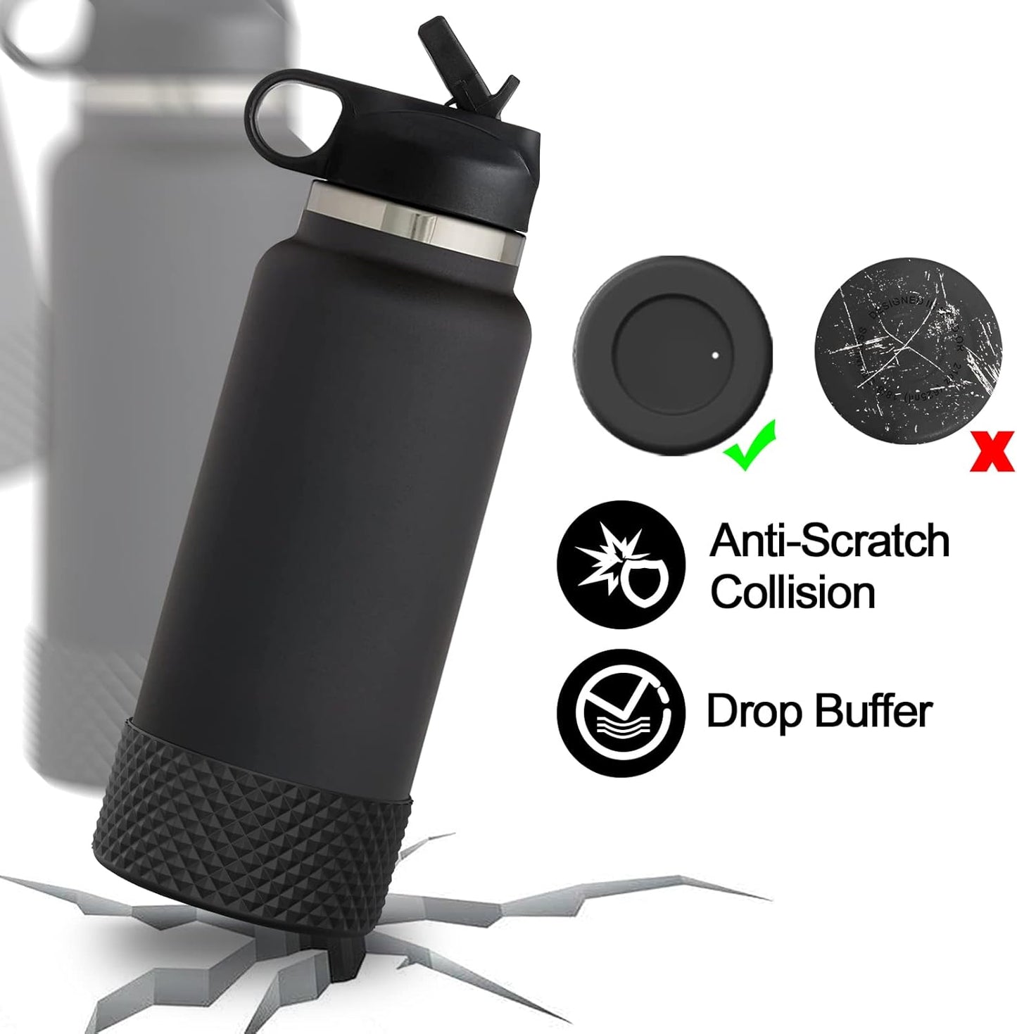 WUQID Water Bottle Boot, Diamond Silicone Boot Compatible with Stanleyy Tumbler 20-40oz & Hydroo Flask Bottle 12oz-24oz, Reduces Dents Sleeve Cover for More Bottles/Tumblers Bottom of 2.83-2.95in