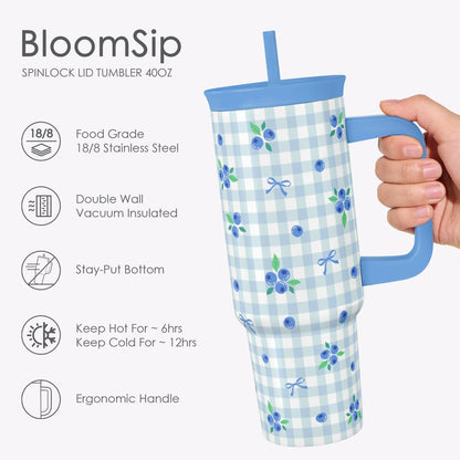 SANDJEST Pickleball Stainless Steel Locking Lid Silicone Straw Tumbler with Handle 40oz, Insulated Stainless Steel Travel Cup for Women Girls Friends Players, Gift Idea for Birthday Christmas