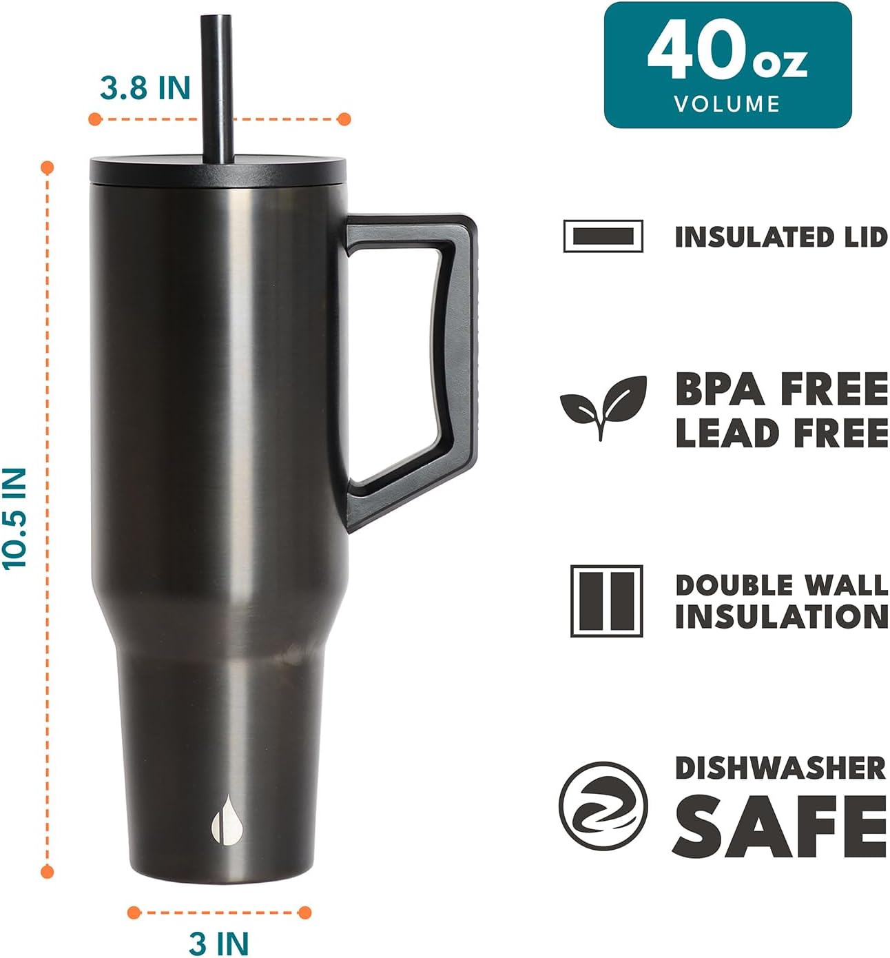 Elemental 32 oz 100% Leak Proof Tumbler with Handle & Straw - Stainless Steel Double Wall Insulated Tumbler for Hot and Cold Beverages - Travel Coffee Mug with Sip & Straw Lid - White - Colors B
