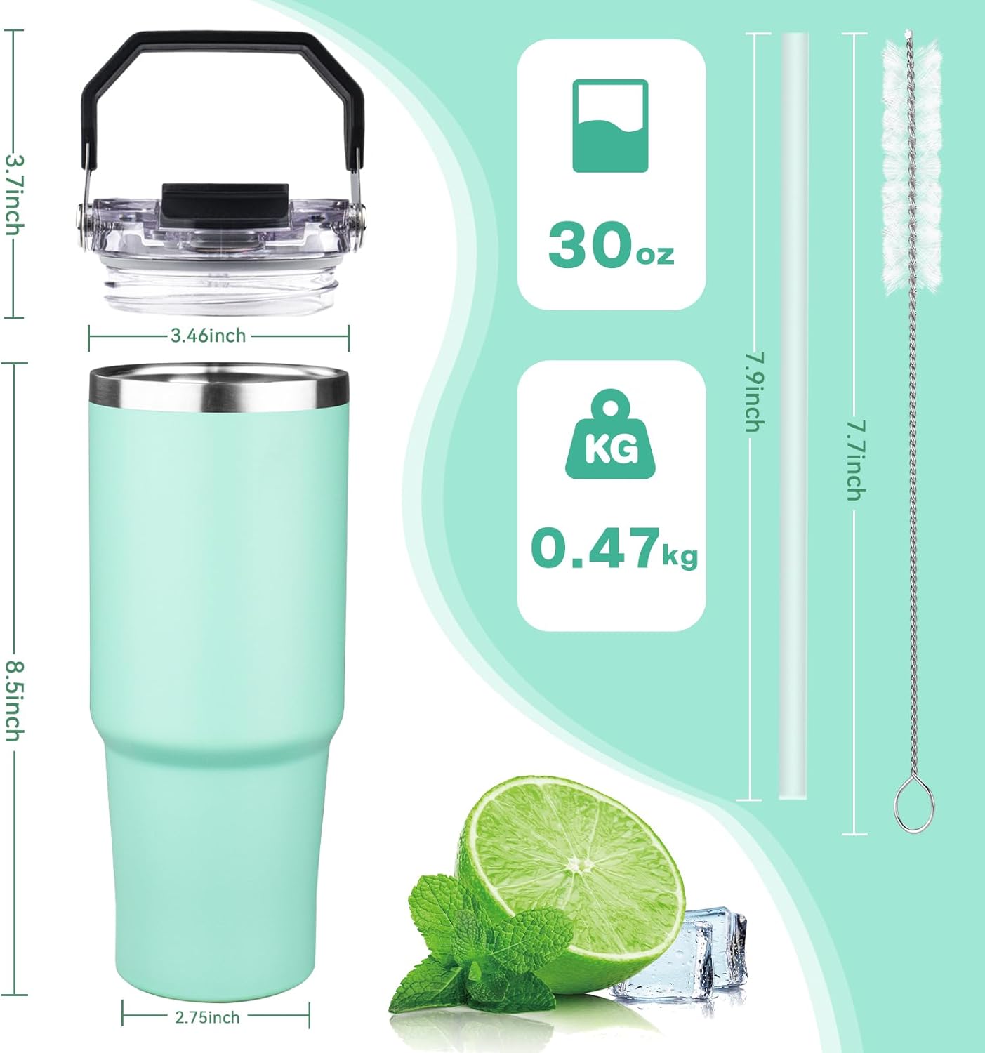 30oz Tumbler with Handle and Flip Straw Lid Double Wall Insulated Travel Coffee Mug Stainless Steel Vacuum Insulated Coffee Tumbler Cup for Hot and Cold Beverages,Leak-proof&BPA-free (30oz,Black)