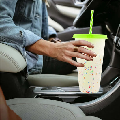 Color Changing Cups, 5 Pack 24oz Plastic Tumblers, Reusable Iced Coffee & Smoothie Cups with Lids and Straws for Parties and Travel