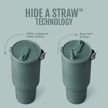 Ello Oasis Go+ 26oz Tumbler with Top Handle and Retracting Straw | Reusable Insulated Stainless Steel Cup, 100% Leakproof Water Bottle, 24 Hours Cold, Cup Holder Friendly For Travel | Wild Rasberry