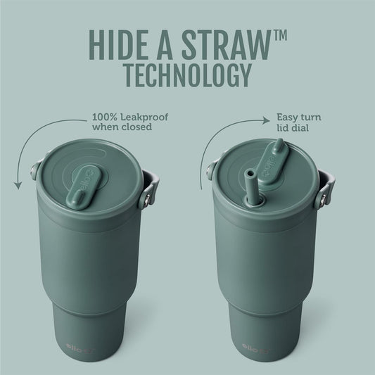 Ello Oasis Go+ 26oz Tumbler with Top Handle and Retracting Straw | Reusable Insulated Stainless Steel Cup, 100% Leakproof Water Bottle, 24 Hours Cold, Cup Holder Friendly For Travel | Wild Rasberry