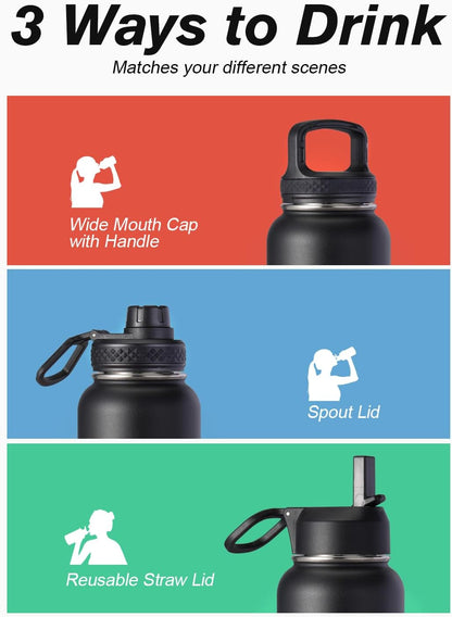 Half Gallon Water Bottle Insulated with Straw & 3 Lids, Coolflask 64 oz Water Jug Large Metal Stainless Steel Wide Mouth for Sports, Gym or Office, Non-BPA Keep Cold 48H Hot 24H, Samurai Cyan