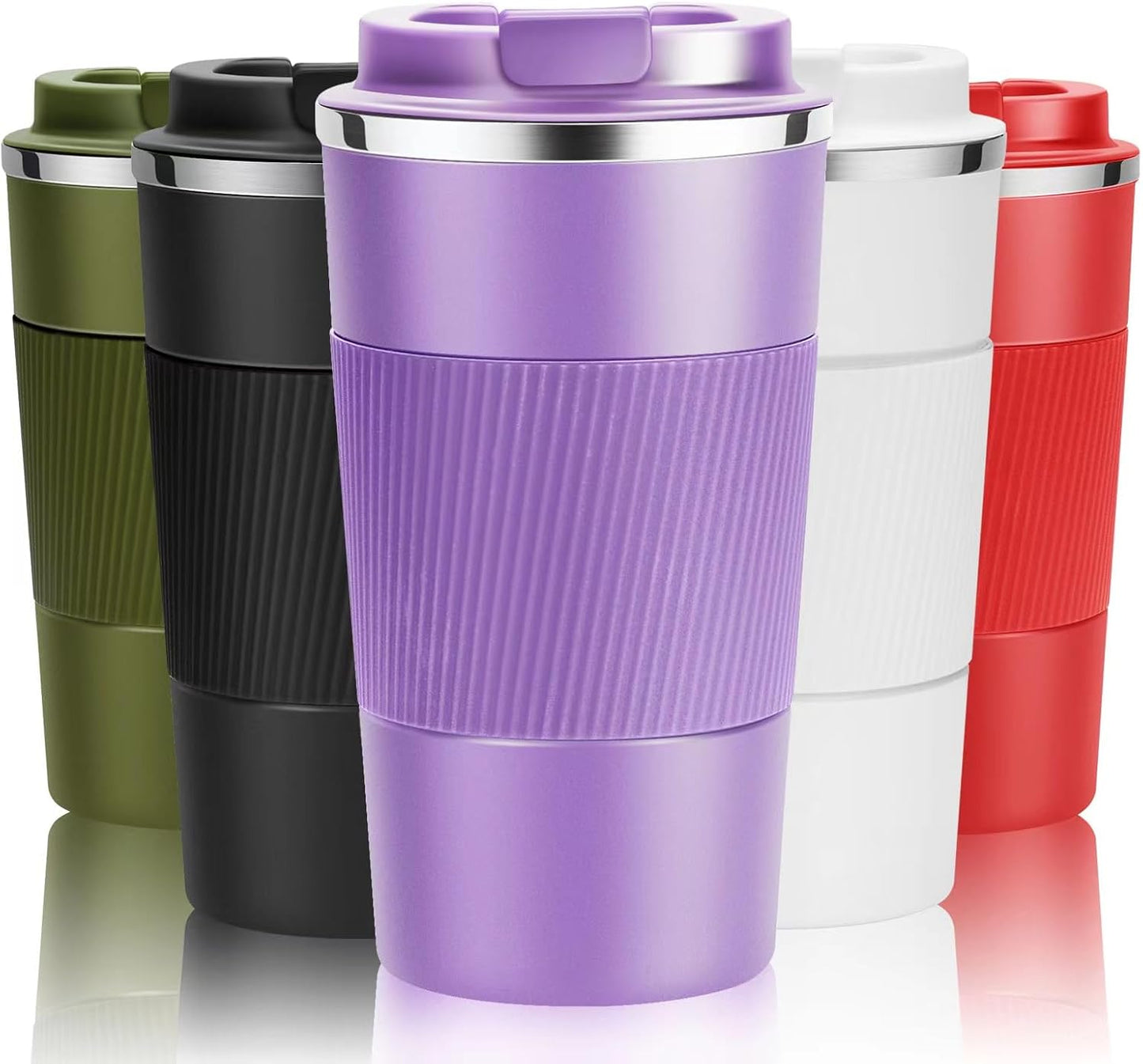 YINJOYI 12oz Travel Coffee Cups Insulated Tumbler Thermal Mug to Go with Lid Leak Proof Reusable Stainless Steel Coffee Mug Spill Proof for Hot and Iced Cold Drinks (Red, 380ml)