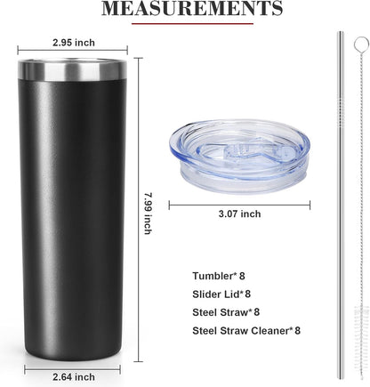 20 oz Skinny Tumblers with Lid and Straw,Stainless Steel Vacuum Insulated Tumbler Cup Double Wall Travel Coffee Mug, Thermal Water Tumbler for Hot and Cold Drinks(Rose Gold,1)