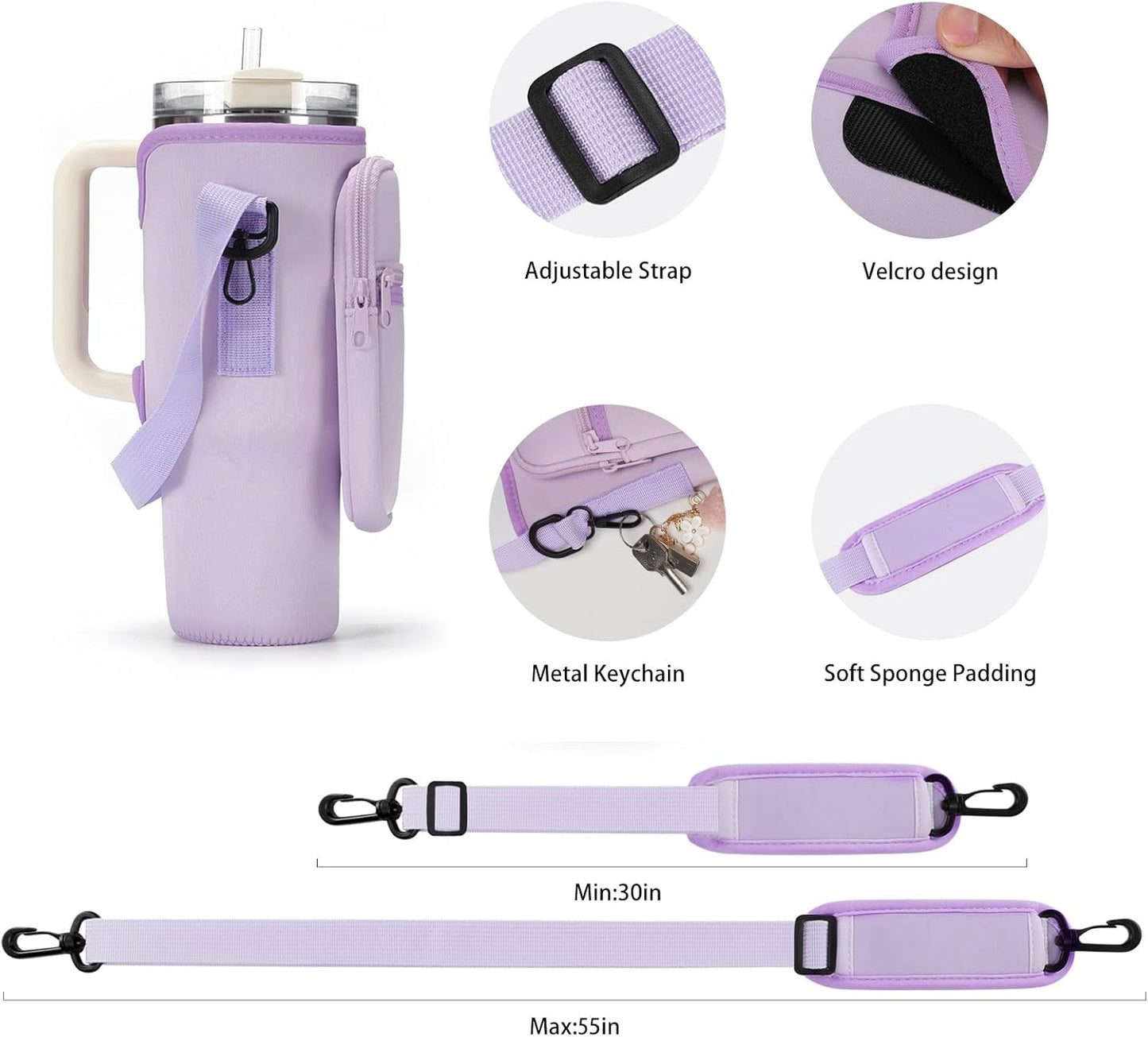 GOEWY Water Bottle Carrier Bag for Stanley 40/30 oz Tumbler with Phone Pocket Neoprene Water Bottle Holder with Shoulder & Handheld Strap Stanley Cup Accessories