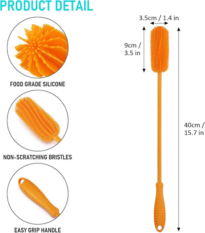 Silicone Bottle Cleaning Brush with Long Handle, 12.5" Water Bottle Cleaner for Baby Bottles, Hydro Flask, Sports Bottle, Vase, Glassware, Perfect for Smaller Diameter Bottle Openings (One Pack)