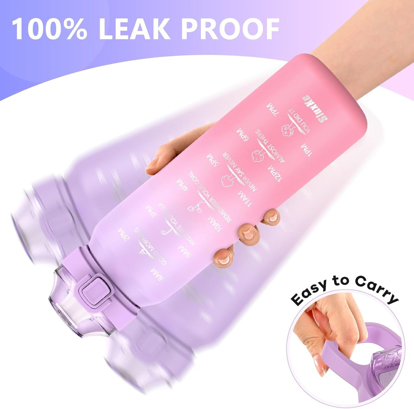 SLUXKE 24oz Insulated Water Bottle 18/10 Stainless Steel with 2Lids(Straw Lid& Spout Lids), 700ml Double Wall Vacuum Water Bottle with Handle Keep Cold and Hot for Men, Women & Kids PURPLE PINK