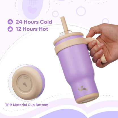 Konokyo 30 oz Tumbler with Side Handle, Insulated Water Bottle with Straw and 2 in 1 Lid, Stainless Steel Cup Travel Coffee Mug for Sports Office Gym,Purple