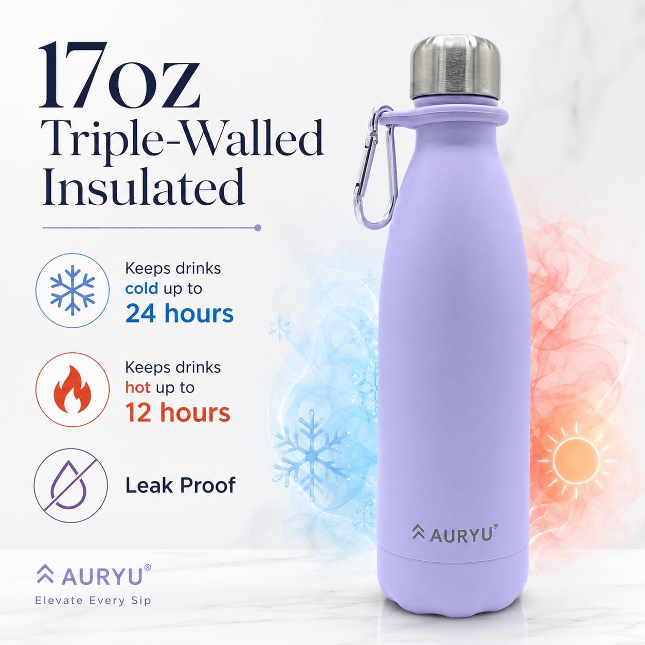 Best in Class Triple-Walled Insulated Stainless Steel Water Bottle, Keeps your Drinks Cold for up to 24 Hours and Hot for up to 12 Hours, Leak Proof, Make a Difference in the World, Black, 17oz